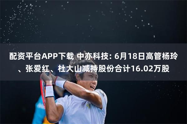 配资平台APP下载 中亦科技: 6月18日高管杨玲、张爱红、杜大山减持股份合计16.02万股